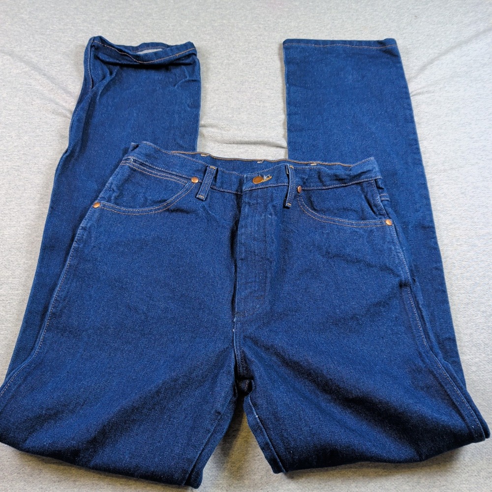 Wrangler 936DEN Cowboy Cut Slim Fit Jeans Mens 34x36 Indigo Blue Rigid Denim